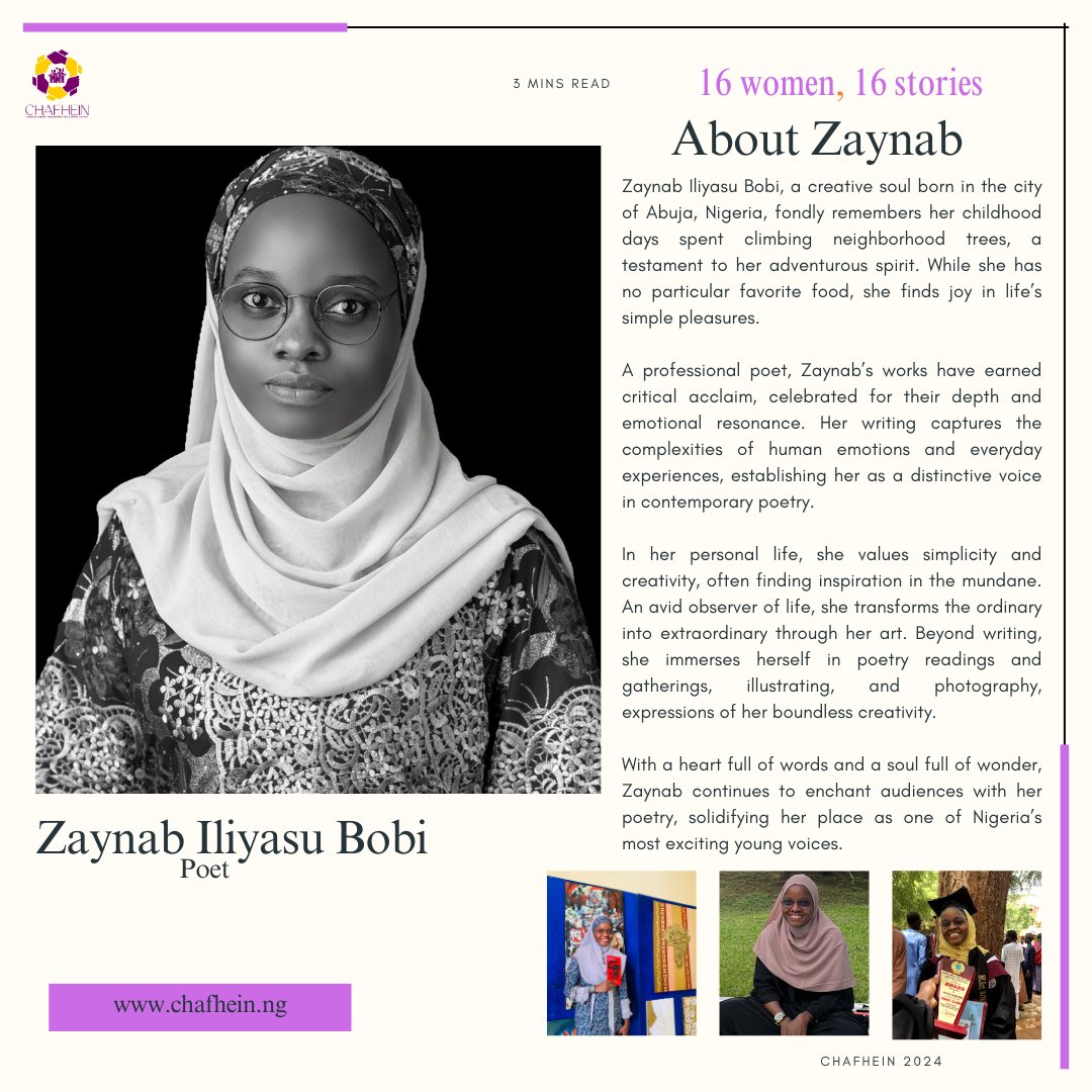 chafhein's tweet photo. #KimaWomanProject Day 4
Today, we spotlight this Northern woman, Zaynab Iliyasu Bobi, whose powerful writing advocates for peace and amplifies the voices of marginalized communities, especially women and children affected by violence.
#16DaysOfActivism2024
#EndGBV https://t.co/McqAP0rmP7
