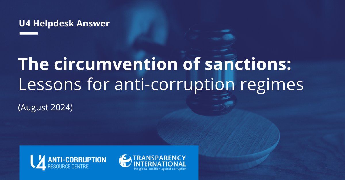 Transparency International (@anticorruption) on Twitter photo Financial secrecy and loopholes can weaken the impact of targeted sanctions against persons suspected of corruption.
➡️ This #HelpdeskAnswer developed with <a href="/U4_ACRC/">U4 Anti-Corruption Resource Centre</a> shows strategies to enhance enforcement and compliance: anticorru.pt/379 Financial secrecy and loopholes can weaken the impact of targeted sanctions against persons suspected of corruption.
➡️ This #HelpdeskAnswer developed with <a href="/U4_ACRC/">U4 Anti-Corruption Resource Centre</a> shows strategies to enhance enforcement and compliance: anticorru.pt/379