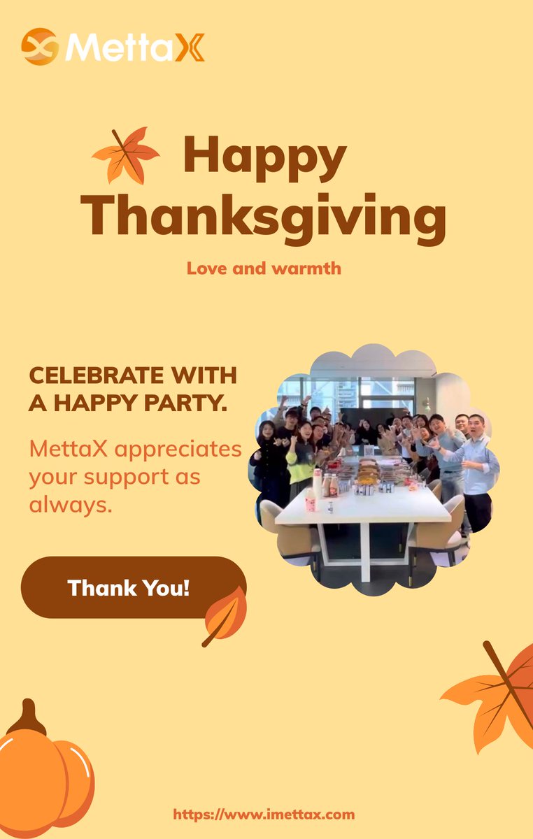 MettaX_Official's tweet photo. Happy #Thanksgiving! 🦃🍁
At #MettaX, we are incredibly grateful for our wonderful team and your trust in us. Your support and engagement mean the world to us.
What are you thankful for today? Share your gratitude in the comments below!😉🙌 
#ThanksGivingDay #Gratitude #thankyou https://t.co/bjxnTQ75u8