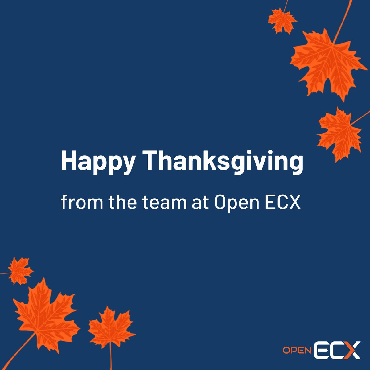 As we reflect on the year so far, we want to take this opportunity to express our gratitude to our valued customers and partners.

The team at Open ECX would like to wish everyone who is celebrating, a wonderful Thanksgiving.

#thanksgiving #gratitude #happythanksgiving