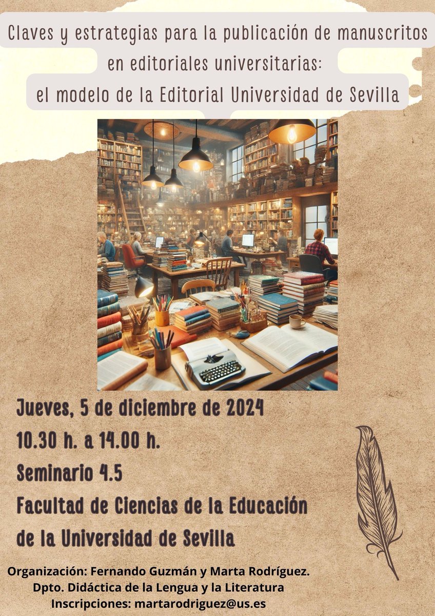 👤 Formación Claves y estrategias para la publicación de manuscritos en editoriales universitarias 

 🗓️ Jueves 5 de diciembre

📍 Seminario 4.5 @educacionUS, de 10.30 a 14.00 

🔗 buff.ly/4eUkQu2