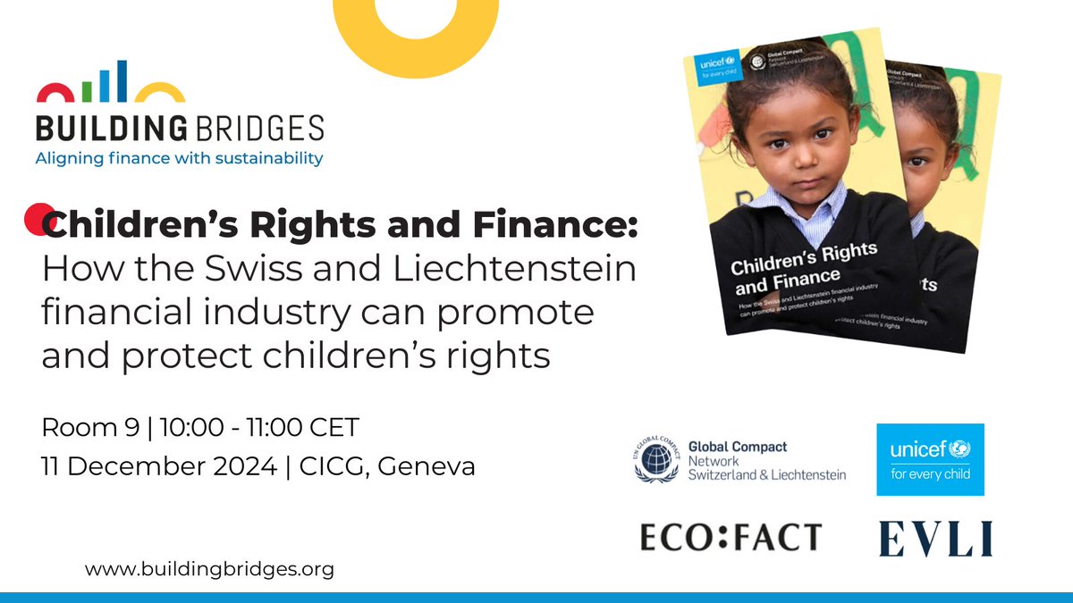 Hear more about our study with UNICEF Schweiz und Liechtenstein on "Children's Rights and Finance" at the #BuildingBridges24 in Geneva.

Our fishbowl discussion on the topic will be held on December 11 at 10:00 in Room 9.

➡️Register here:
globalcompact.ch/event-details/…