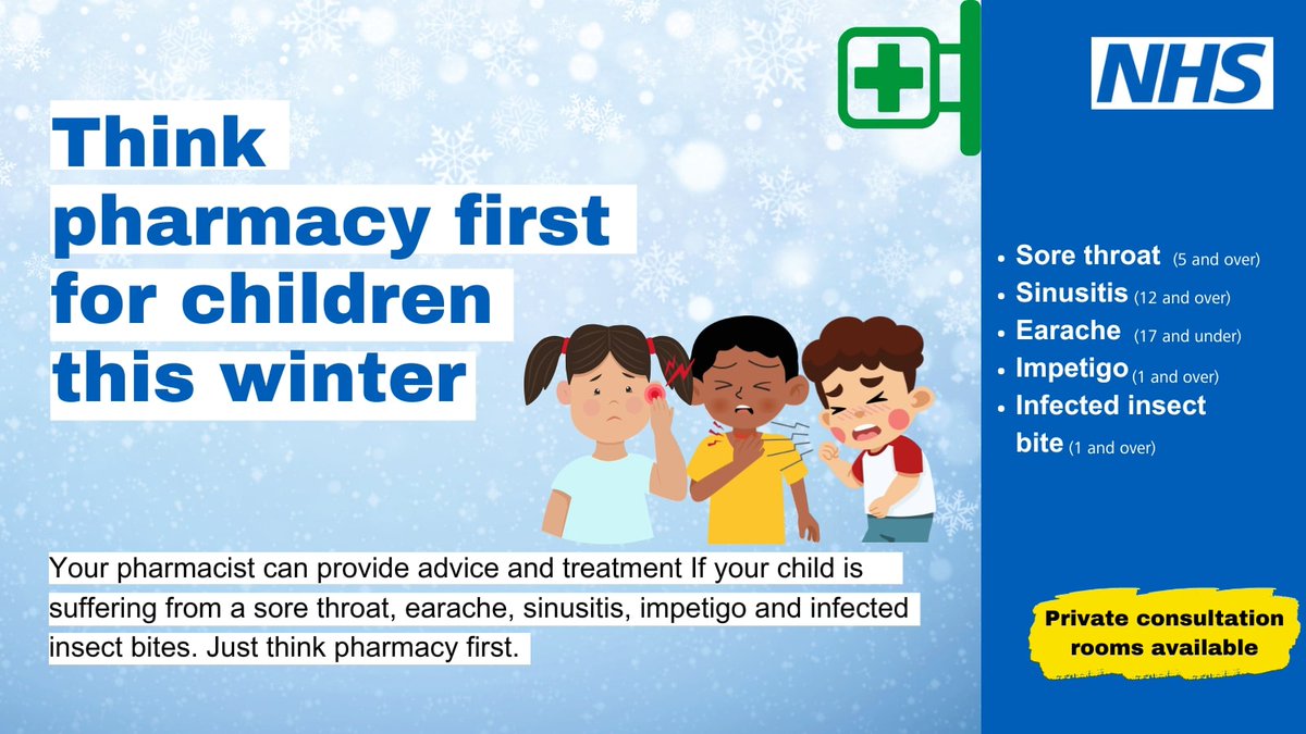 Think #PharmacyFirst for children this winter🧒

Your pharmacy can provide expert advice and treatment if your child is suffering from a range or minor illnesses.

If you have a minor health concern, try your local pharmacy: orlo.uk/uBqGB
