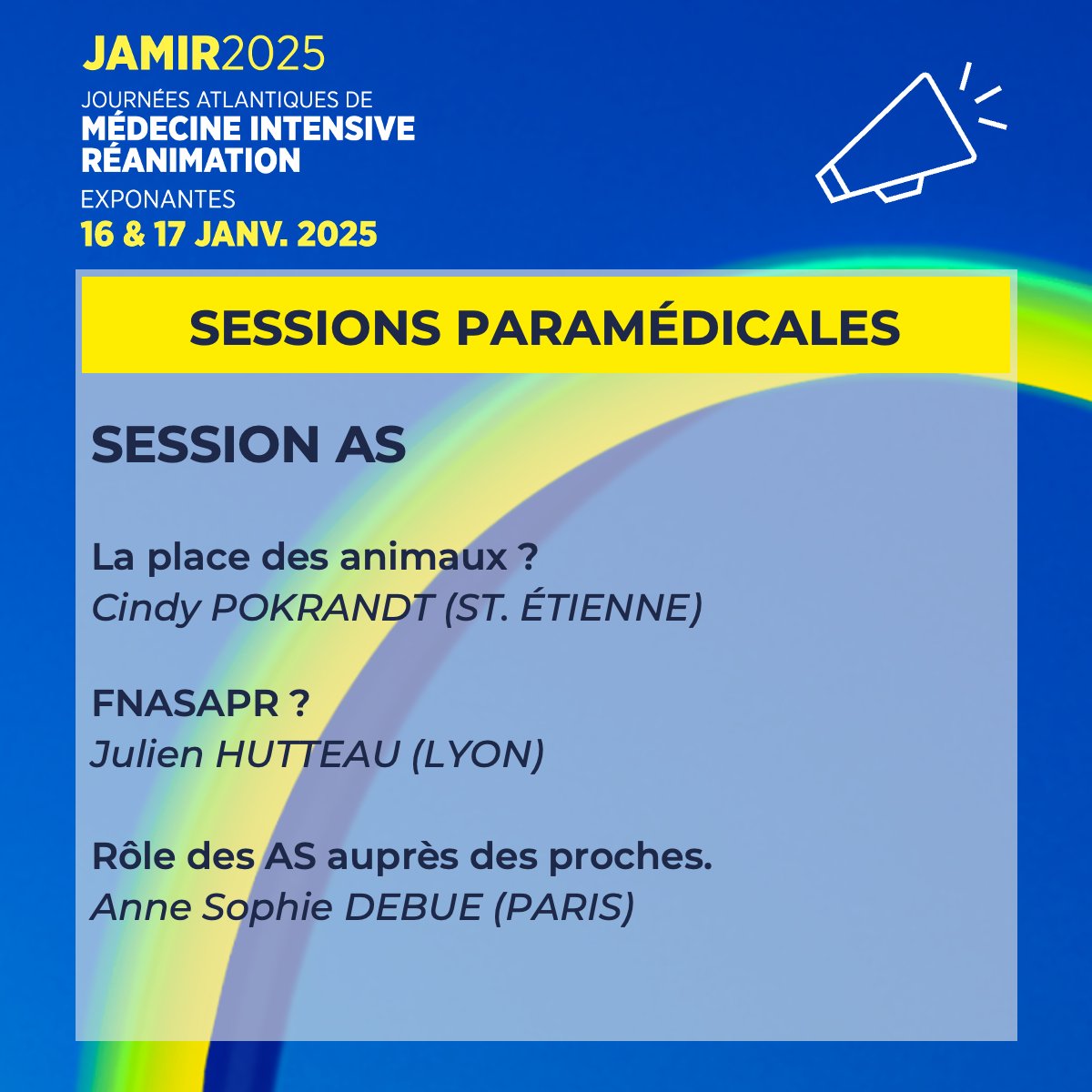 JAMIR (@jamir_nantes) on Twitter photo 📣 SESSIONS PARAMÉDICALES !
📌 Jeudi 16 janvier : Session AS
🗓️ jamir.fr/programme/
👉 Inscriptions : jamir.fr/inscription/
📚 Formation continue : polyvalence.org
#jamir2025 #jamir #QUALIOPI #medecineintensive #reanimation
@JBLascarrou
<a href="/dremcanet/">Emmanuel Canet</a>
<a href="/EmergencePco/">EMERGENCE PCO</a> 📣 SESSIONS PARAMÉDICALES !
📌 Jeudi 16 janvier : Session AS
🗓️ jamir.fr/programme/
👉 Inscriptions : jamir.fr/inscription/
📚 Formation continue : polyvalence.org
#jamir2025 #jamir #QUALIOPI #medecineintensive #reanimation
@JBLascarrou
<a href="/dremcanet/">Emmanuel Canet</a>
<a href="/EmergencePco/">EMERGENCE PCO</a>
