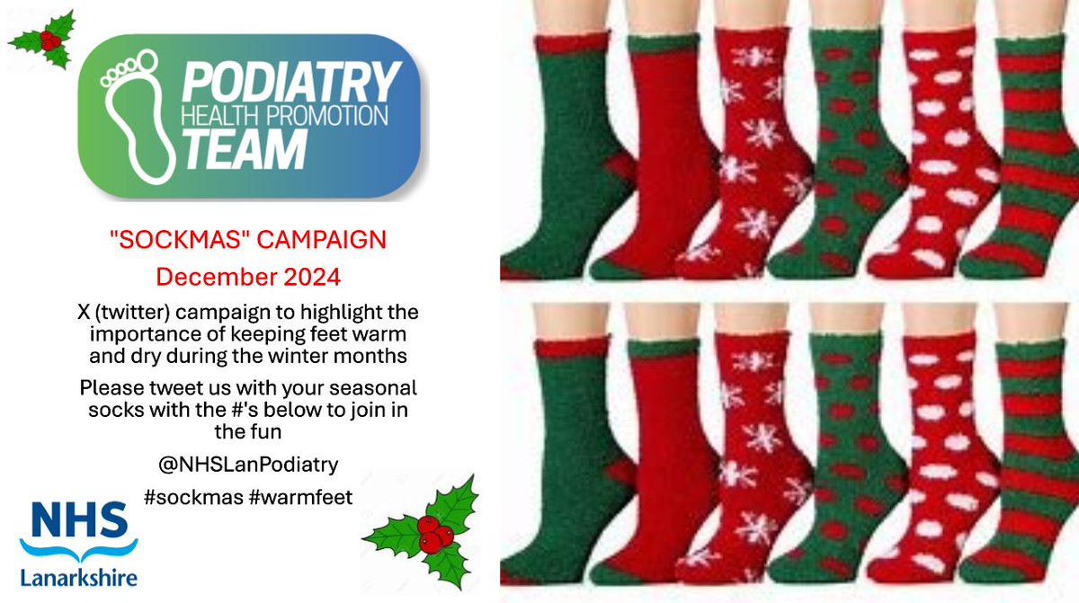 NHSLanarkshirePodiatry (@nhslanpodiatry) on Twitter photo 🧦 SOCKMAS CAMPAIGN 🧦
From the <a href="/nhslanarkshire/">NHS Lanarkshire</a> #Podiatry Department
beginning in December!!
Join the fun with #sockmas & #warmfeet 🧦 SOCKMAS CAMPAIGN 🧦
From the <a href="/nhslanarkshire/">NHS Lanarkshire</a> #Podiatry Department
beginning in December!!
Join the fun with #sockmas & #warmfeet