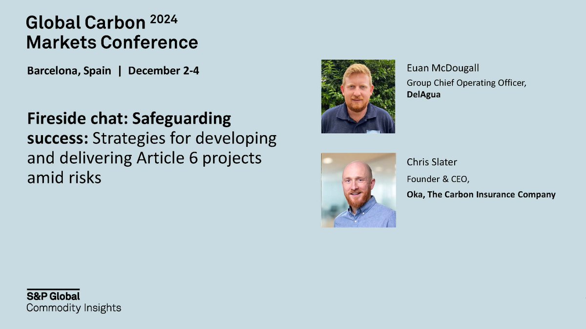 Del_Agua's tweet photo. 🌍 Join us next week at the @SPGCI  Global Carbon Markets Conference in Barcelona.
🗓️3rd Dec - join Euan McDougall and Chris Slater, Oka, for a fireside chat to discuss ‘Safeguarding success: Strategies for developing and delivering #Article6 projects amid risks'. #GCM24 https://t.co/jmOggDB2lA
