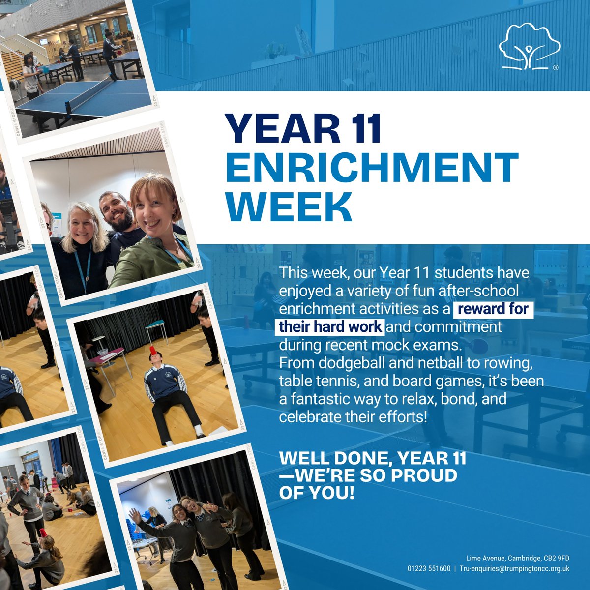 TrumpingtonCC's tweet photo. 💪 Year 11 Enrichment Week! A huge well done to our hardworking students—your dedication deserves celebration! 🎉

#Year11Fun #EnrichmentActivities #TrumpingtonCommunityCollege https://t.co/5WmqoK6ihL