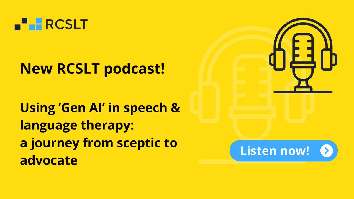 Today we launch a mini series of <a href="/RCSLT/">RCSLT 💙</a> chats with people using #AI in speech &amp; language therapy. 
In the 1st, <a href="/RachelBartonSLT/">Rachel Barton</a> talks about her journey from sceptic to advocate &amp; offers ideas on how others might approach AI.
#slts #digitalhealth #ahps
➡️soundcloud.com/rcslt/introduc…