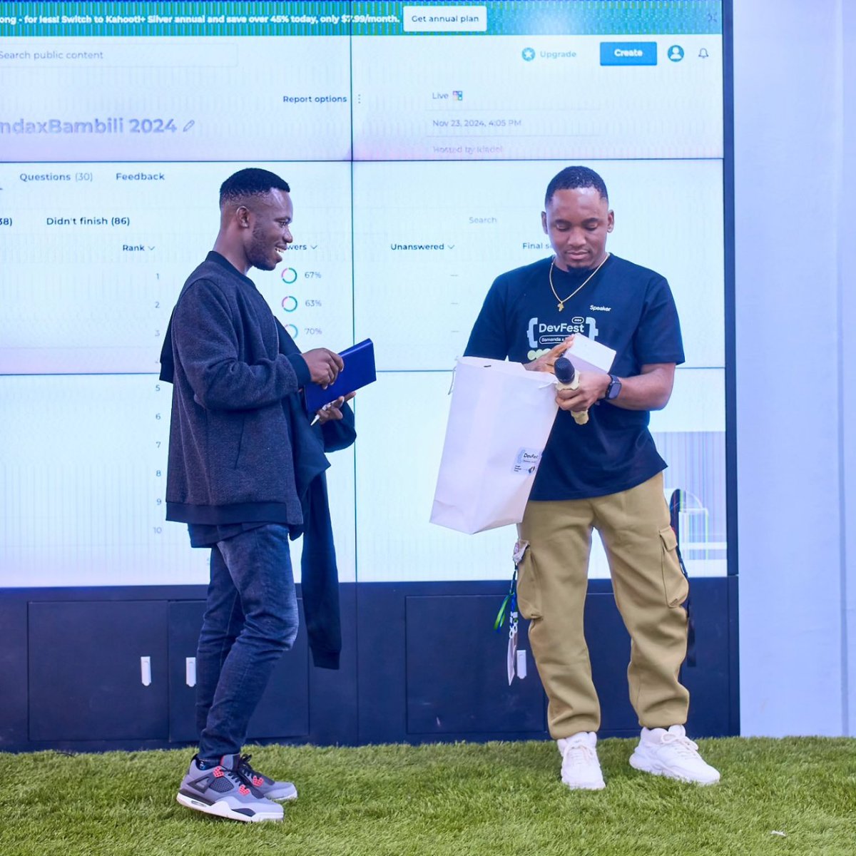 GDGBamenda's tweet photo. Our Kahoot games brought a perfect mix of fun, learning, and a little stretch of brainpower! 

Here are the winners: 
1st -Yunwen Eric 
2nd- Youmbi Leo 
3rd-Emmanuel Bernard Fomonyuy

#DevfestBamendaxBambili2024
#DevfestBamendaxBambili
#Devfest2024
#Devfest https://t.co/sO7vBtGssh