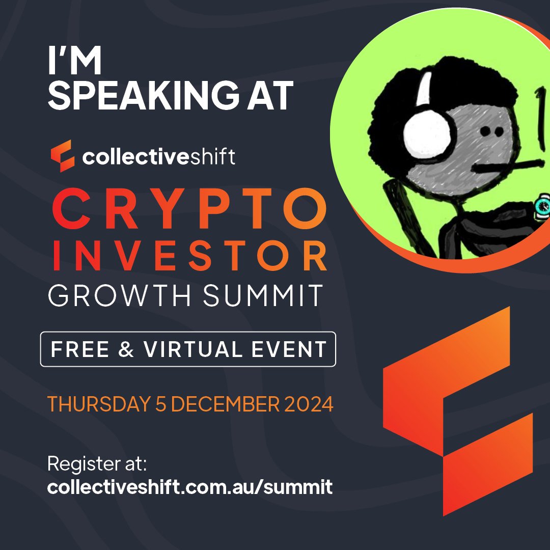 Pumped to be speaking at Collective Shift's Investor Summit next Thurs 5 Dec!

Gonna be a ripping online event jam packed with quality content, real NFT Fest 2021 vibes

I'm the only mfer on the roster and mfers do what they want so my session is not to be missed. 10:40am!

Sign
