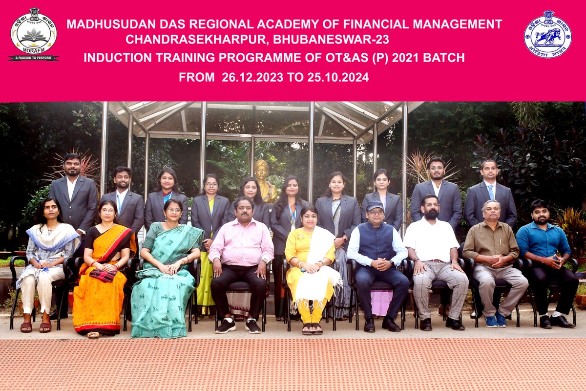 mdrafm_odisha's tweet photo. The Induction Training Programme of Odisha Taxation and Accounts Service , 2021 batch was successfully completed at Madhusudan Das Regional Academy of Financial Management (MDRAFM) from 26.12.2023 to 25.10.2024. https://t.co/fxT60MQgrz