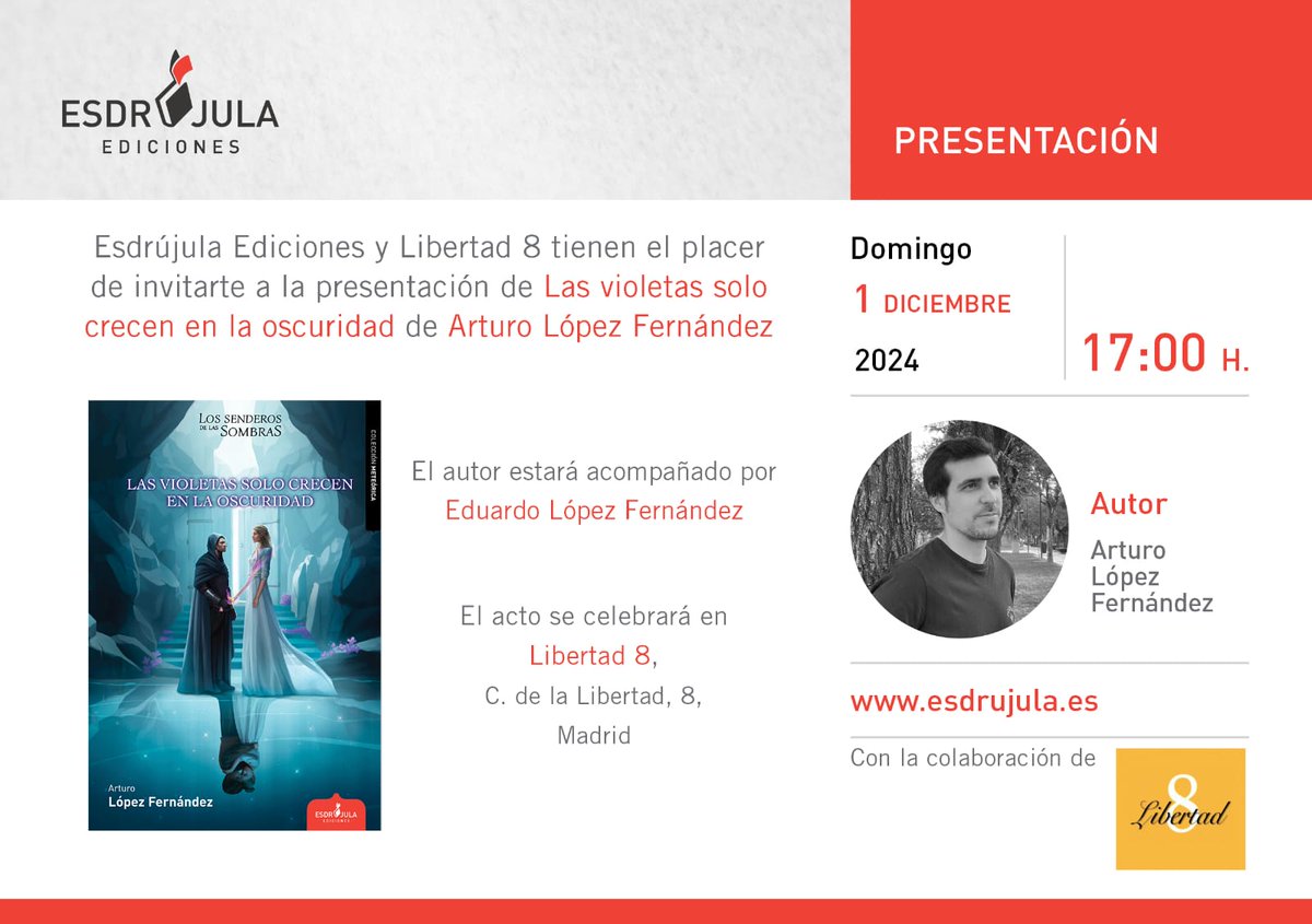 DopadoEduar's tweet photo. Este domingo a las 17h presentación de "Las violetas solo crecen en la oscuridad" de @ArtoriusI en @libertad8cafe
@esdrujulaed https://t.co/iP2a1QaIaO