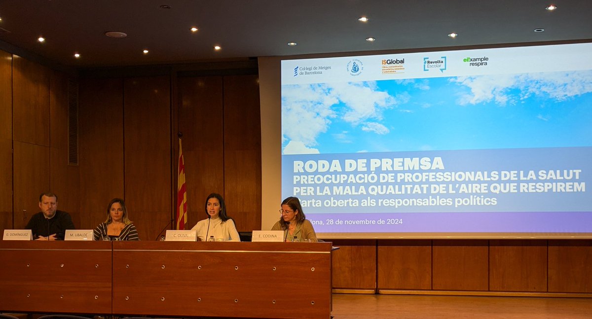 ▶️La secció <a href="/accioclima_comb/">Acció Climàtica i Salut Planetària</a>, la <a href="/SCPed/">SCPediatria</a> i <a href="/ISGLOBALorg/">ISGlobal</a>, en col·laboració amb les associacions ciutadanes <a href="/eixrespira/">Eixample Respira</a> i <a href="/RevoltaEscolar/">Revolta Escolar Cat</a>, presenten en roda de premsa una carta oberta que alerta de la necessitat d’actuar urgentment per millorar la qualitat de l’aire que respirem.