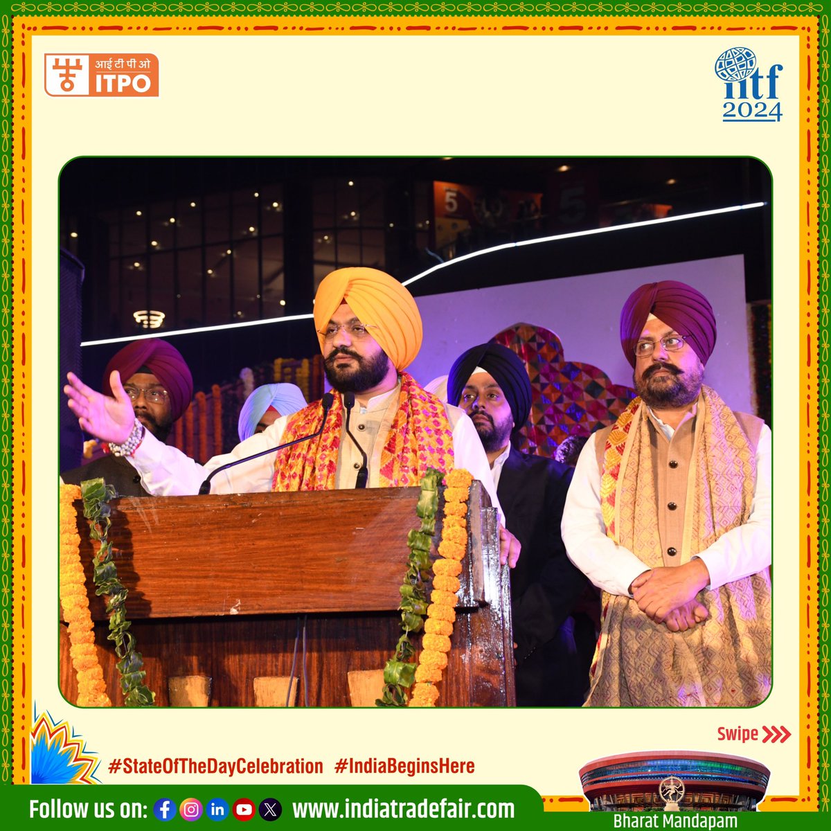 ITPODesk's tweet photo. Punjab’s vibrant cultural performance at #IITF2024 brought an electric energy to Bharat Mandapam! 

With captivating music, energetic dances, and an incredible crowd, the evening was nothing but spectacular. Experience the richness of Indian culture like never before.
 
For more information visit our website https://t.co/8ROB7vRAK7 

#BharatMandapam #CulturalCelebration #PunjabDiShaan #VibrantIndia #IndianFestivals
