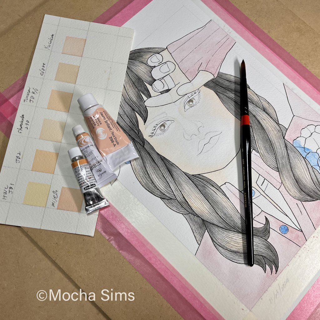 sims_mocha's tweet photo. WIP2
#水彩 #SimsArt
肌色も黒も有るんだから使う派
この3本に透明感を感じ好き
①最近はターナーばかりで消費3本目
一番しっくりくる
クローブは浅黒肌によさげ
②シュミンケは上品
人物画を開始時に常用してた
③クサカベは可愛い
色塗りゆっくりさんなのでいつ仕上がるのか?
マイシムズがコールミー🤭