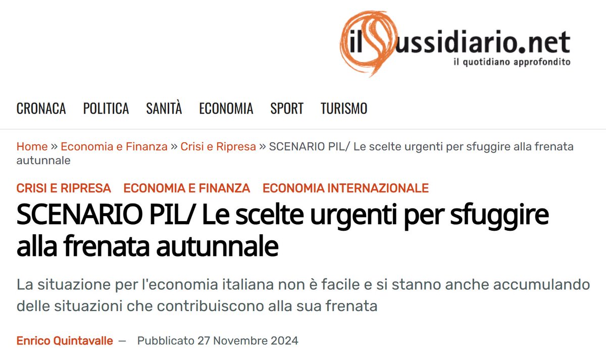 e_quintavalle's tweet image. La debole #congiuntura d’autunno, una analisi contenuta nel 19° Rapporto annuale @Confartigianato pubblicata su Il Sussidiario.net bit.ly/4ic5295
Il comunicato con #keydata  del Rapporto bit.ly/3Z8sriQ