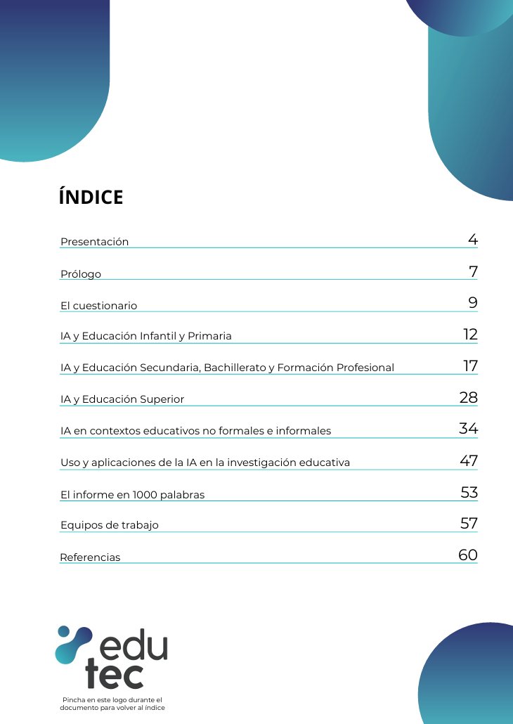 Un aporte de <a href="/_edutec_/">EDUTEC</a> al debate sobre la Inteligencia Artificial en educación #IA
 Bartolomé Pina, A., Pérez Garcias, A. y Prendes-
Espinosa, M. P. (Coords.) (noviembre de 2024). Informe EDUTEC sobre Inteligencia Artificial y Educación. edutec.es/publicacion/in…