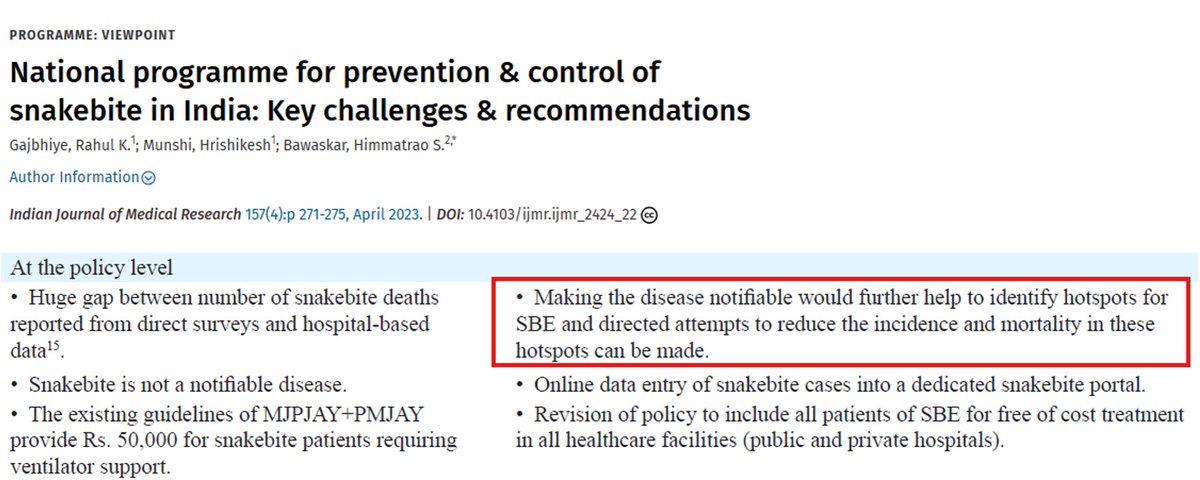 icmrnirwoh's tweet photo. Proud to announce a significant milestone: snakebite is now a notifiable disease in India🐍
We began snakebite research at MRHRU Dahanu, supported by Dr Smita Mahale.
Dr Rahul Gajbhiye’s leadership with Dr Hrishikesh Munshi’s contributions, advanced this cause, advocating for it. https://t.co/JEv6DN0nkH