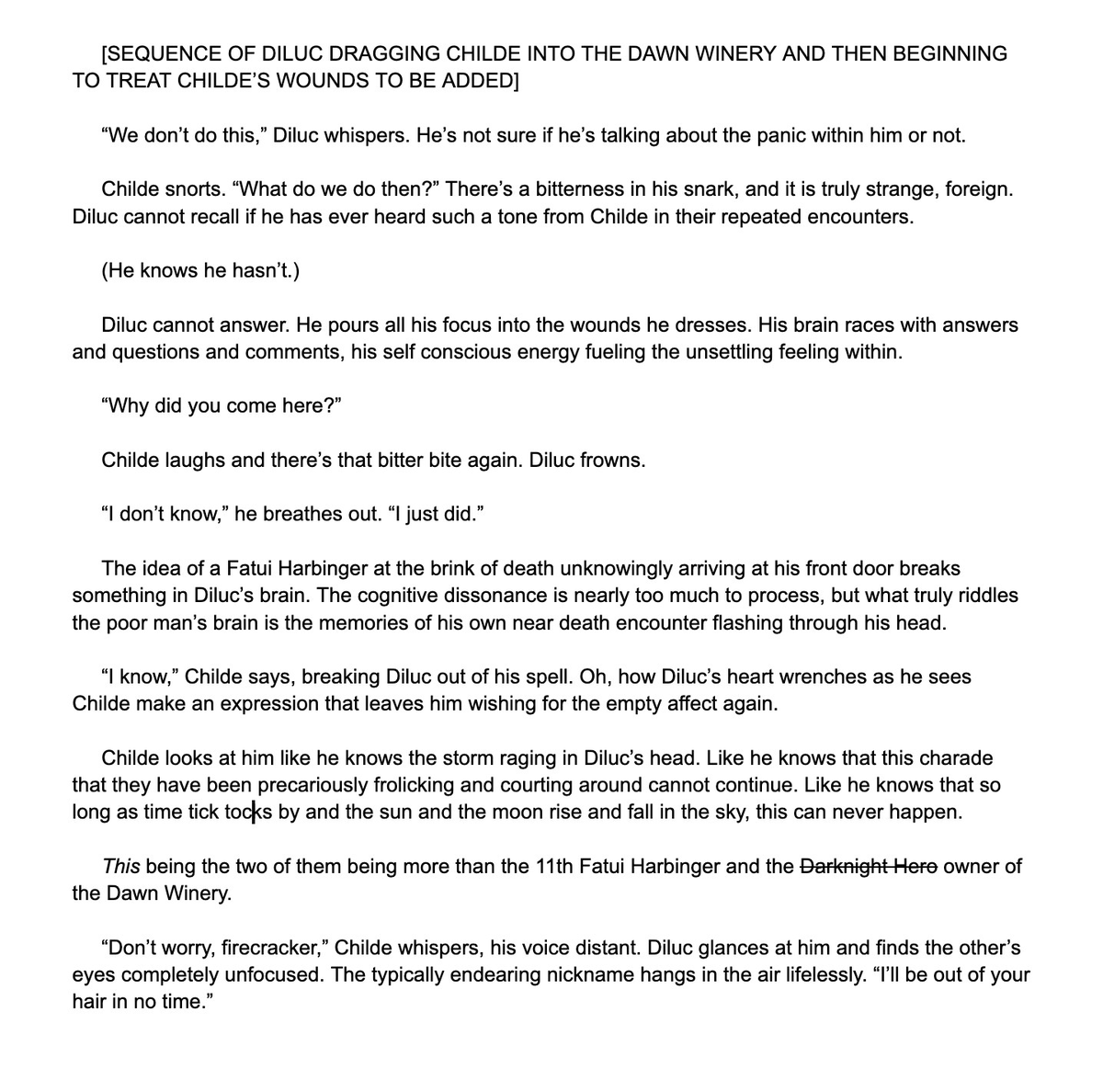 d_fenestrate's tweet photo. worked on my "we don't do this" #chiluc wip during my study breaks and managed to get the foundational bit mostly written out. as there's much more to be added, i figured i could post a large snippet for #ChilucWeek2024 day 4 dalliance + whump (mentioned) https://t.co/wviywcfivG