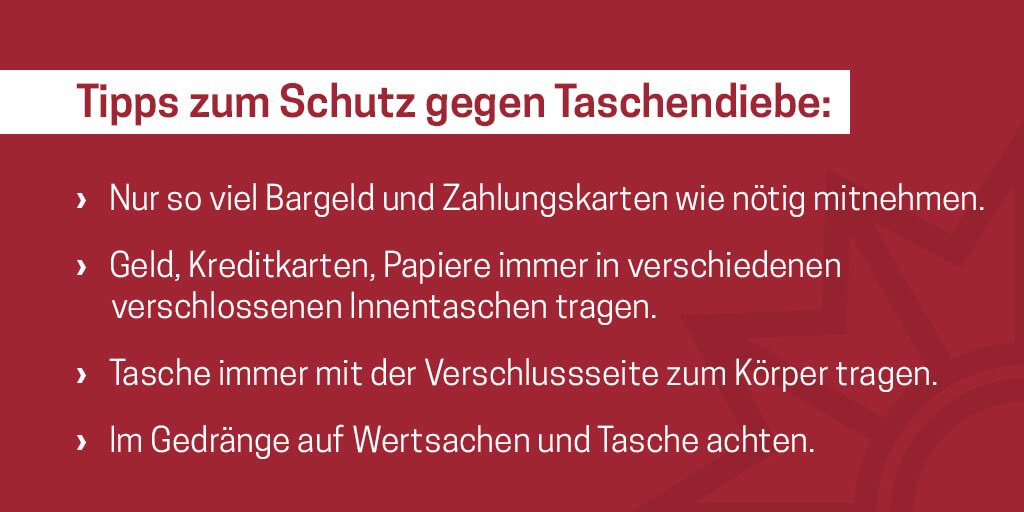 bpol_by's tweet photo. Der #Weihnachtsmarkt 🎄lockt auch #Taschendiebe ins Gedränge. Achten Sie deshalb besonders auf ihr #Geld 💵 und ihre Wertsachen 👜 . Die Tipps der #Polizei auf ➡️ https://t.co/WnGR6CDpVB
#stoppickpockets
*DM https://t.co/8nOEeY9UFI