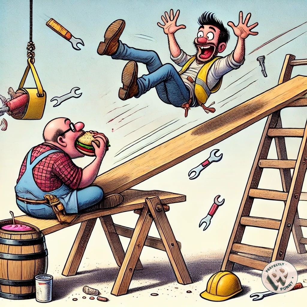 perfectlypunny's tweet image. The Worksite See-Saw of Doom!

When lunchtime turns into liftoff! 🍔🚀 #ConstructionCatapult

#WorksiteHumor #SafetyFails #BuilderBloopers #LunchBreakGoneWrong #ConstructionComedy 

#PerfectlyPunny #Funny #Comics #Humor #Comedy #Jokes