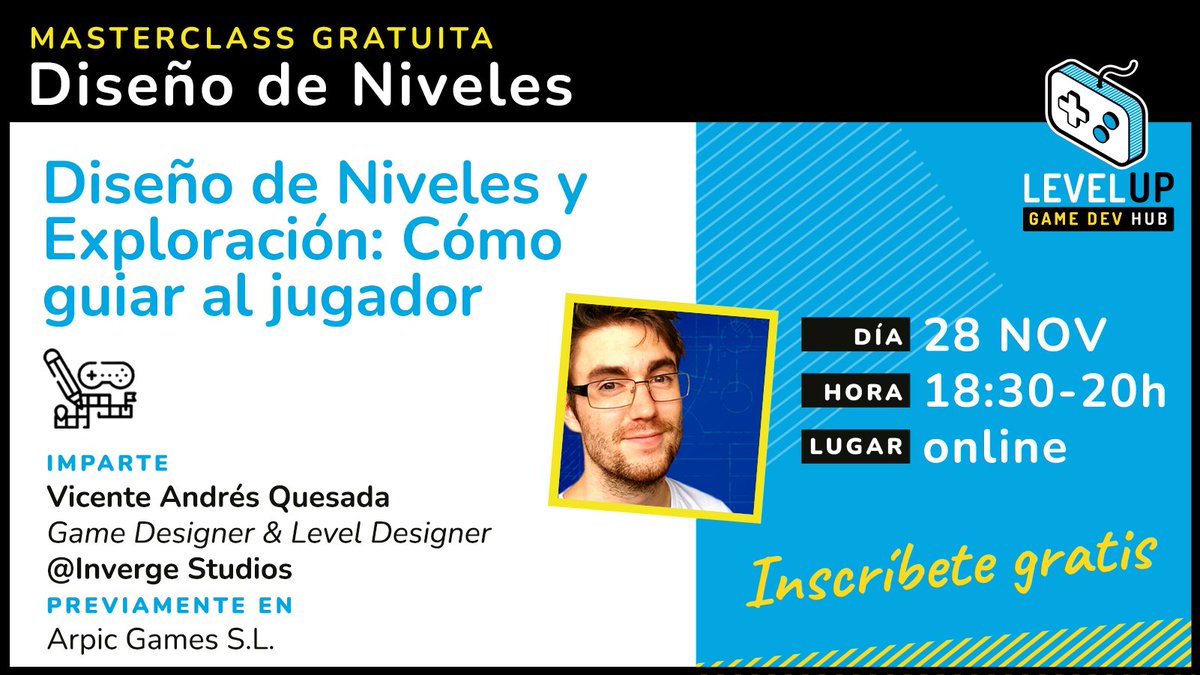 👀¿Con tiempo para esta tarde?
🕹️Recuerda que hoy a las 18:30h se celebrará la masterclass GRATUITA de #LevelDesign y Exploración: Cómo guiar al jugador, por <a href="/RazorOfArtorias/">Vicente Quesada</a>

👉¡Inscríbete! bit.ly/mc-lvl-exp-pla…
Te esperamos😊

#gamedev #gamedesign #CreaturesOfAva #indiegame
