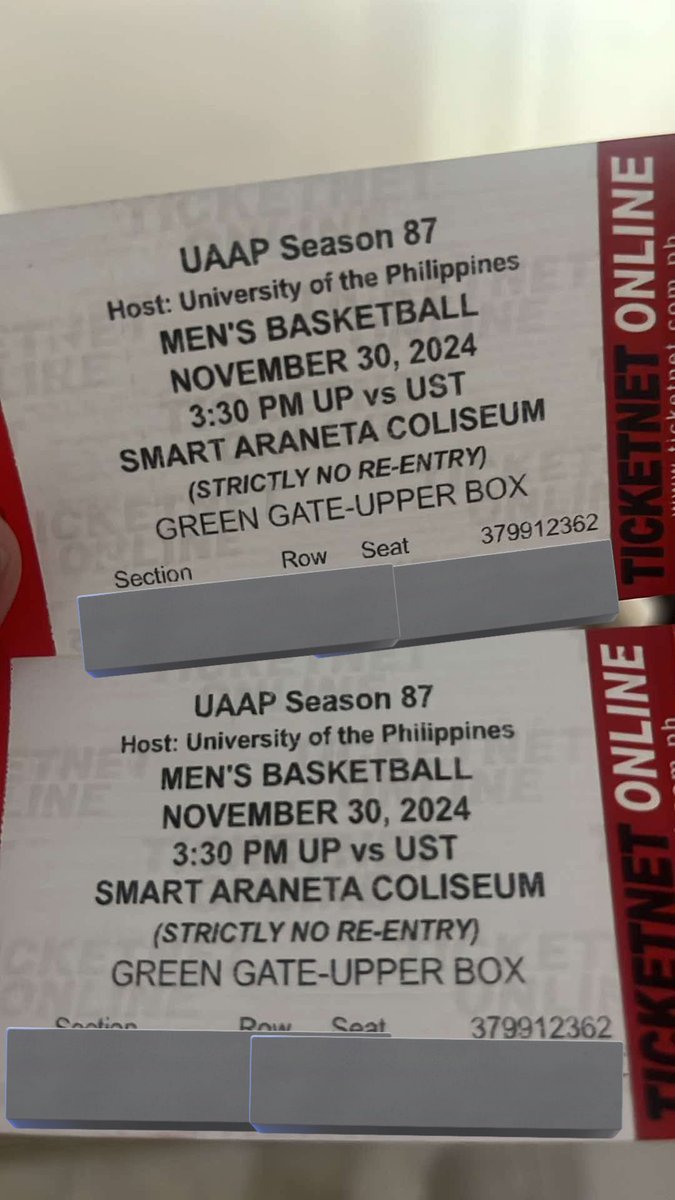 hooniepicks's tweet photo. wts lfb UAAP 87 men’s basketball

up vs ust 
(2) upperbox, up side

t. november 30 sat bball ub tix tickets https://t.co/TylioUUWYJ