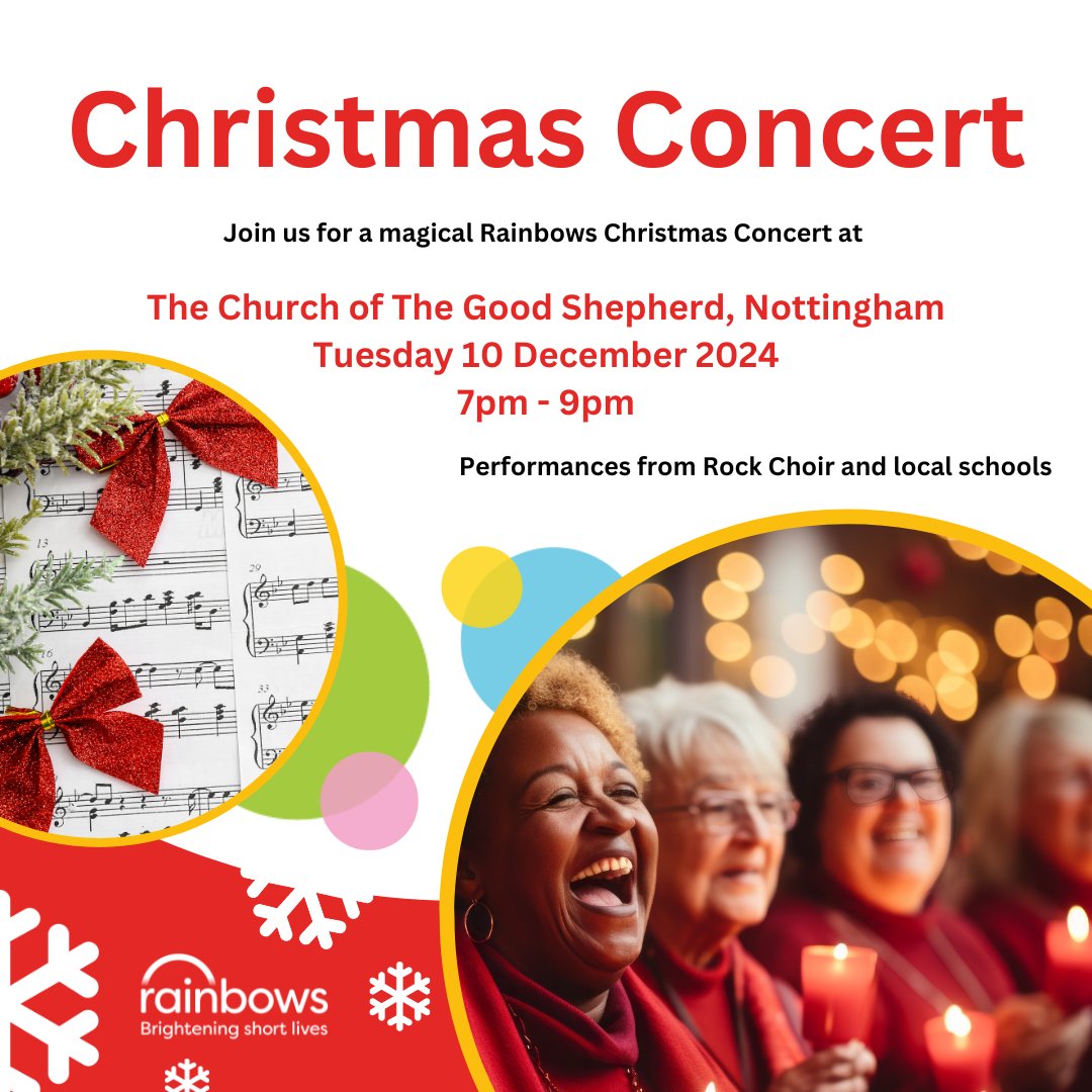 🎄 Christmas is near!
❤️ Join us at The Church of The Good Shepherd, Nottingham  
🎶 Festive choir performances, sing-alongs, and treats
🎟️ Tickets are £10 (free for kids under 3) 

Get your tickets here: rainbows.co.uk/fundraise/even… 🎉