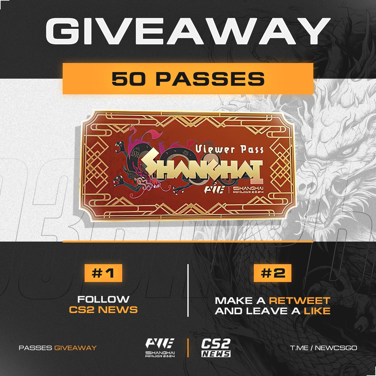 🎫 GIVEAWAY: 50 «SHANGHAI 2024» PASSES

▪️ Follow CS2 NEWS 
▪️ Retweet + Like this post

We'll announce the results tomorrow evening. Good luck! 🙌🏻