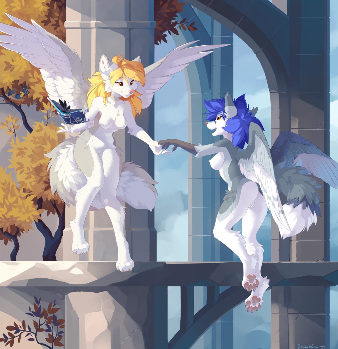 A very warm happy drawing for <a href="/KiraraneZ/">Kirarane</a> and <a href="/GabrielSerealia/">Gabby</a> 
I wonder what kind of fantasy castle they are flying in)