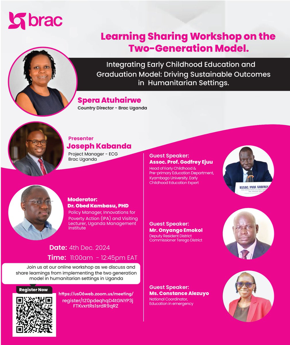 Interested in learning about the Two-Generation Model and how it’s being implemented by <a href="/brac_uganda/">BRAC Uganda</a>  in humanitarian settings?

Join us on December 4th, 2024, from 11:00 AM to 12:45 PM EAT as we share valuable insights and experiences. 

Register: us06web.zoom.us/meeting/regist…