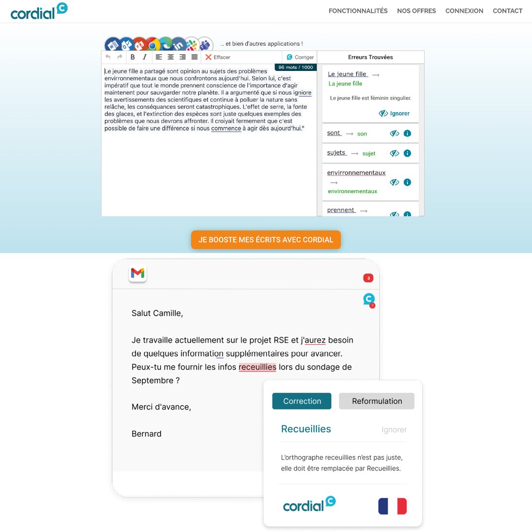 🗞 L'Actu des Éditeurs I Cordial

📝 Avec Cordial, boostez la qualité de vos écrits !

🤖 Intelligence artificielle de correction et reformulation complète

🔗 cordial.fr/fonctionnalite…

#ecrits #correction #numeriqueeducatif #cordial #librairieLDE