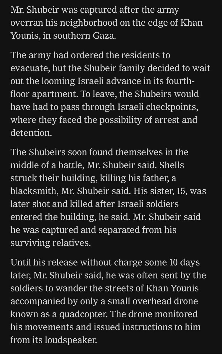 Só hoje via The Daily é que apanhei isto no NYTimes: prática disseminada de uso de civis palestinos como escudos humanos por parte das forças armadas israelitas, desempenhando funções que costumam ser executadas por drones, robots ou cães.