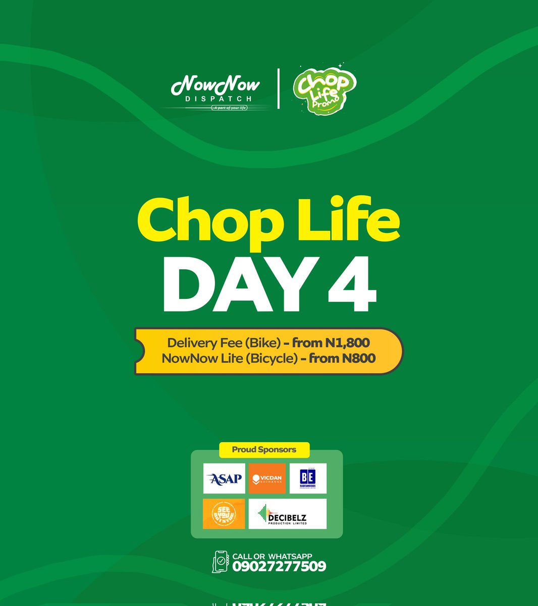 nownowdispatch's tweet photo. Itβs Chop Life promo Day 4 guys, donβt forget to ask for the discount menu when you order.
Choose your delivery option as well. Lite or Proππ΄πΎ
Thank you so much calabar!
#nownowdispatch https://t.co/0udkoi0zgc