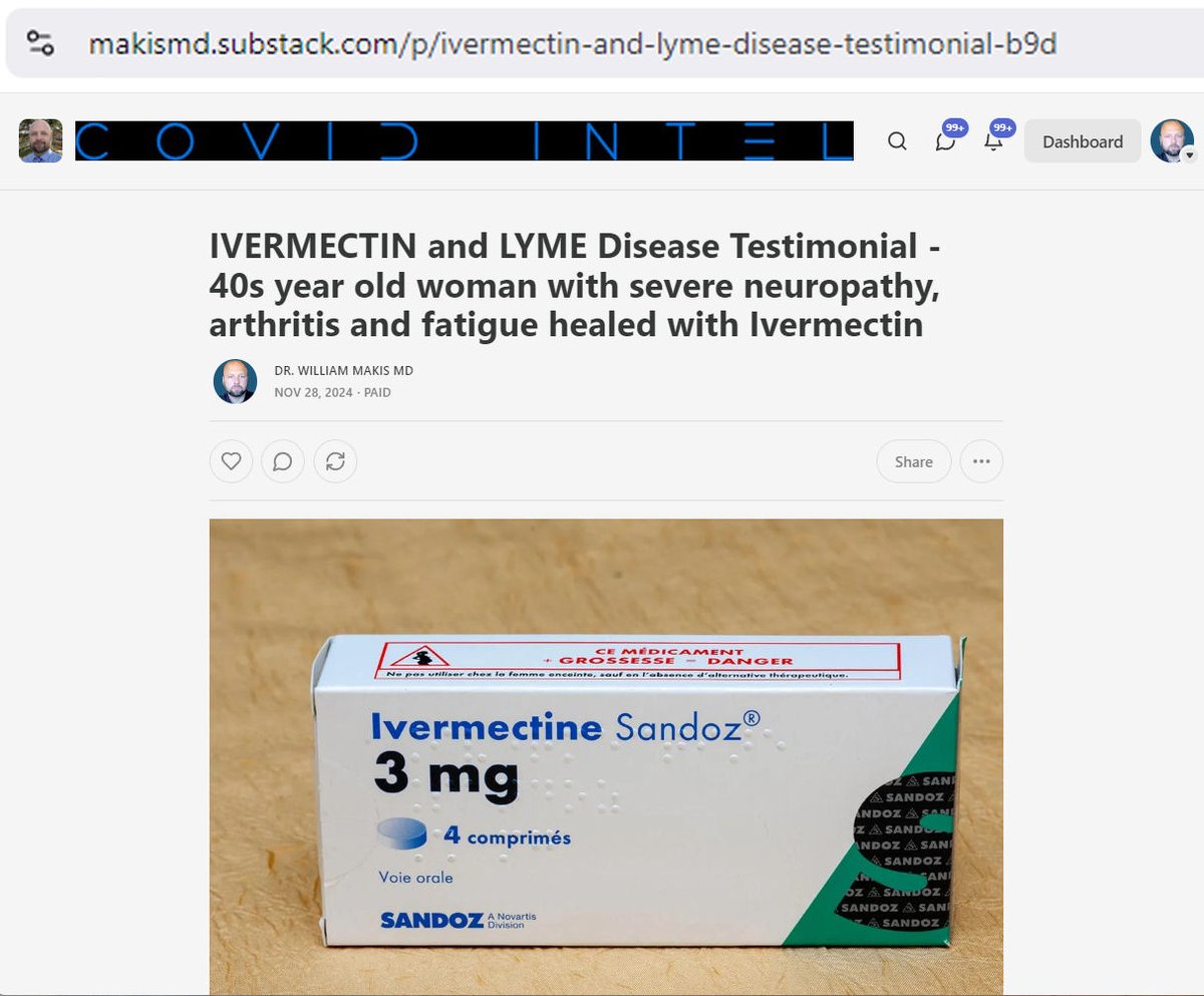 MakisMedicine's tweet image. NEW ARTICLE: IVERMECTIN and LYME Disease Testimonial - 40s year old woman with severe neuropathy, arthritis and fatigue (Chronic Lyme Disease) healed with Ivermectin!

A 40s year old woman shared her amazing story with me:

"I contracted lyme after finding three tics on my body…