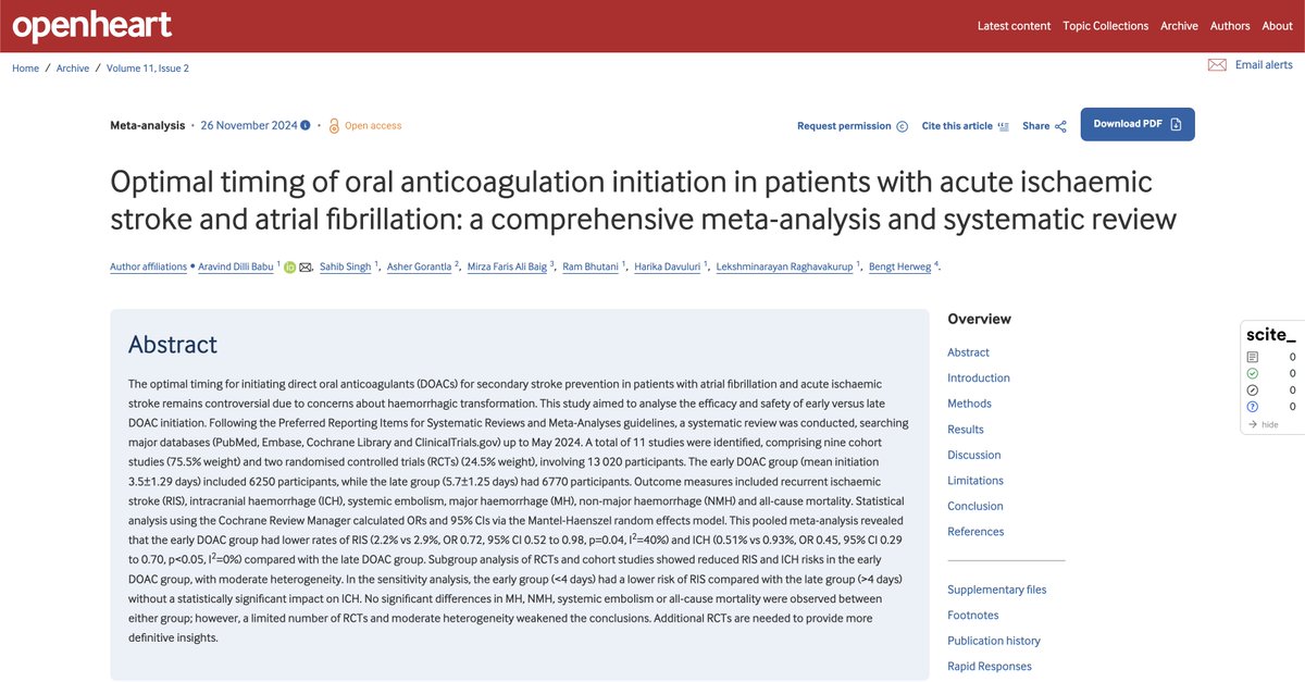 Dr_AravindDB's tweet photo. Excited to share our study published @Open_HeartBMJ 
Explored the optimal timing for DOAC initiation in stroke patients with atrial fibrillation. Thanks @BengtHerweg @ashergorantla @sahibs559  @rambhutani 
#CardioTwitter #MedTwitter  
https://t.co/r5KGUTADDR https://t.co/Lf8h9S0UpB
