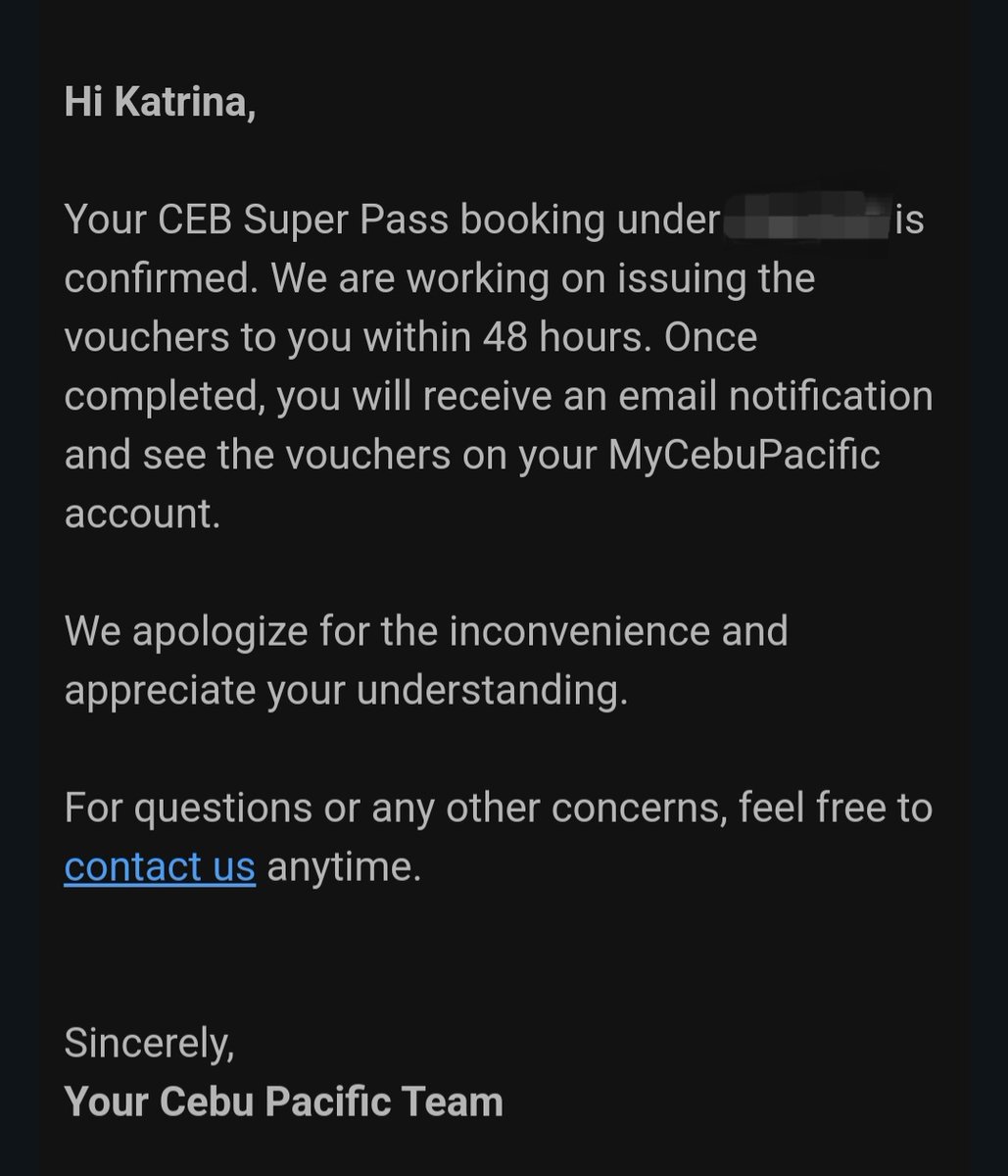 katrinamanua's tweet photo. For those who encountered payment errors with #CEBSuperPass, you can check your emails. I just received an email saying that my voucher will be sent within 48 hrs. https://t.co/Q5k1umgf2l