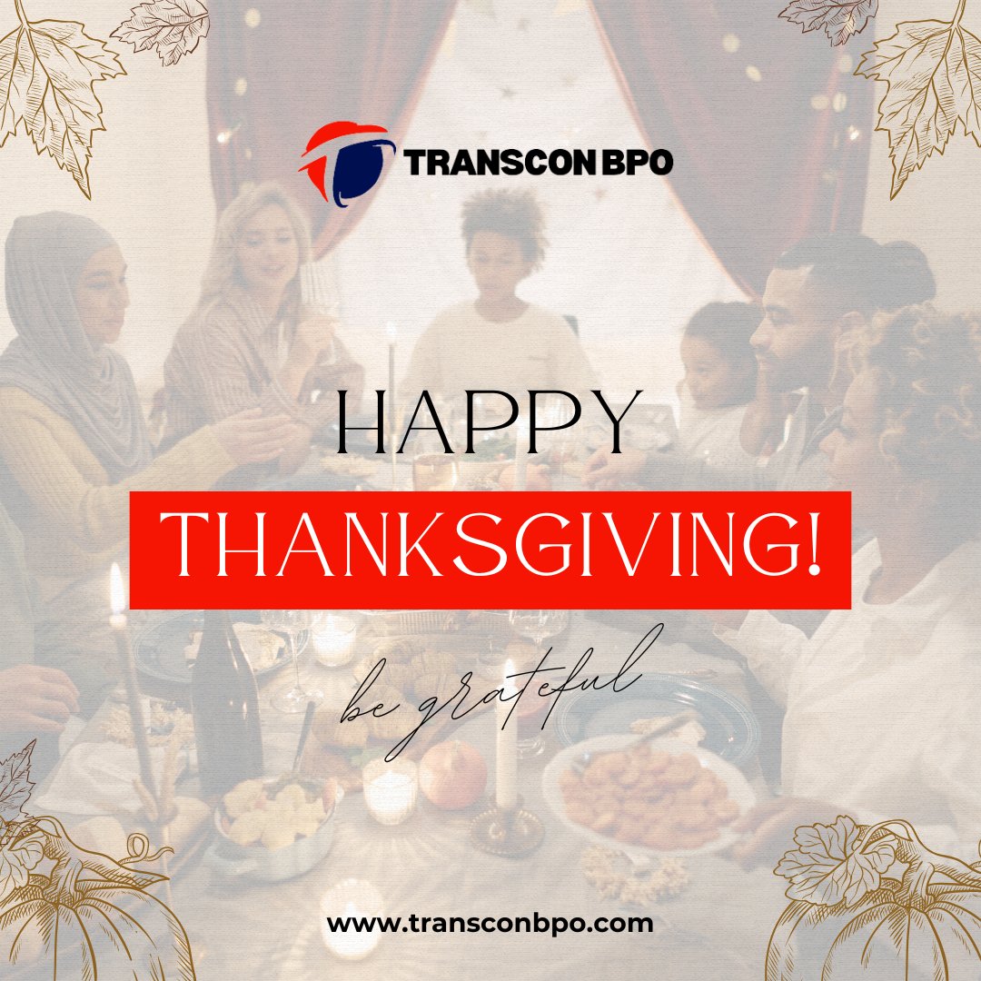 BpoTranscon's tweet photo. Happy Thanksgiving!

Today, let’s take a moment to express gratitude for the blessings, big and small, that make life beautiful.

May your day be filled with laughter, love, and a feast worth remembering. 
#Thanksgiving #Gratitude #ThankfulHeart #FamilyTime https://t.co/cGKHWbOE4y