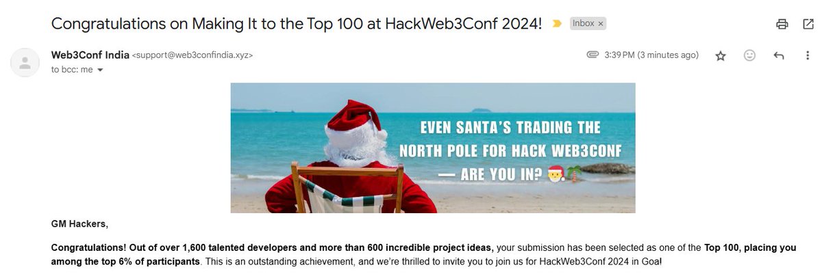 RohitOnChain's tweet photo. I made it to the Top 100 at #HackWeb3Conf 2024, where 1,600+ developers submitted over 600 ideas! Excited to hack, build, and vibe at Web3Conf in Goa this December. @web3conf_india https://t.co/NImY1Tm3aB