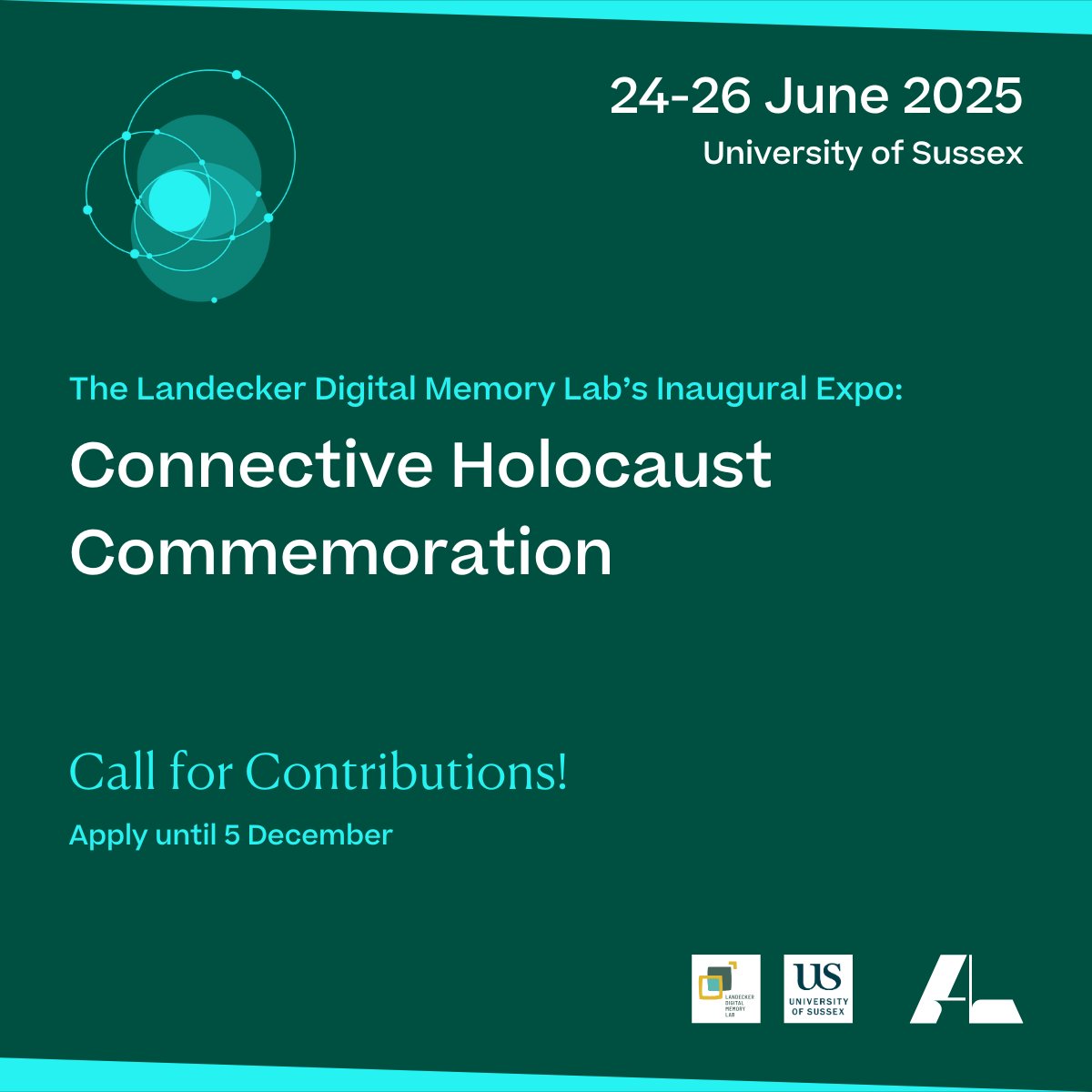 Alfred Landecker Foundation (@alfredlandecker) on Twitter photo 🔔 Call for contributions! Submit your proposals by Dec 5 and be part of the first Connective Holocaust Commemoration Expo of the #Landecker Digital Memory Lab at the <a href="/SussexUni/">University of Sussex</a>! Find out more 👇 digitalmemorylab.com/events/ 🔔 Call for contributions! Submit your proposals by Dec 5 and be part of the first Connective Holocaust Commemoration Expo of the #Landecker Digital Memory Lab at the <a href="/SussexUni/">University of Sussex</a>! Find out more 👇 digitalmemorylab.com/events/