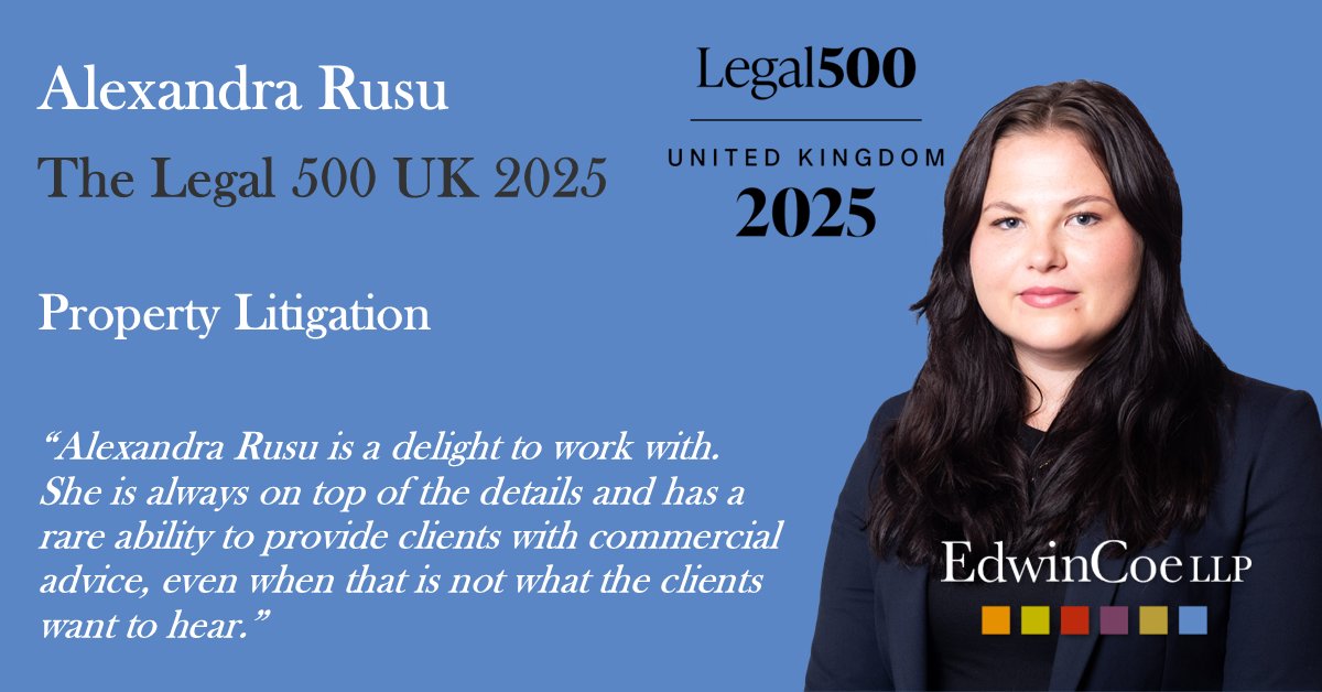 Congratulations to Alexandra Rusu who has been recommended in The Legal 500 UK 2025 for Property Litigation. Thank you to our clients and contacts who took time to recommend her!

edwincoe.com/our-people/ale…

#propertylitigation