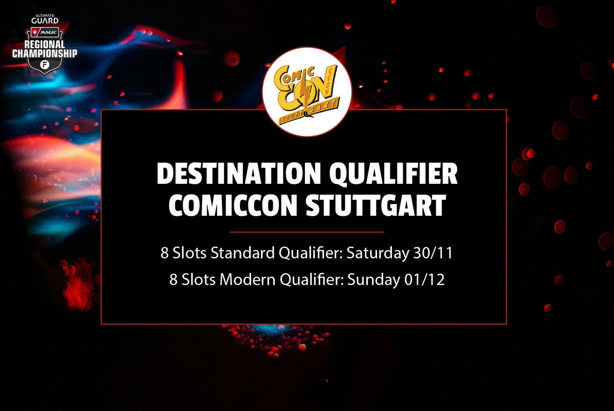 UltimateGuard's tweet photo. 📣The Ultimate Guard #DestinationQualifiers are calling! Will you answer at #ComicConStuttgart?  
💫Wait no more and participate at our two Destination Qualifiers - two chances for the Regional #Championship in #Bologna! 
Don't miss out! Link down below⬇️- with @fanfinity_mtg https://t.co/YdPdXxrwzV