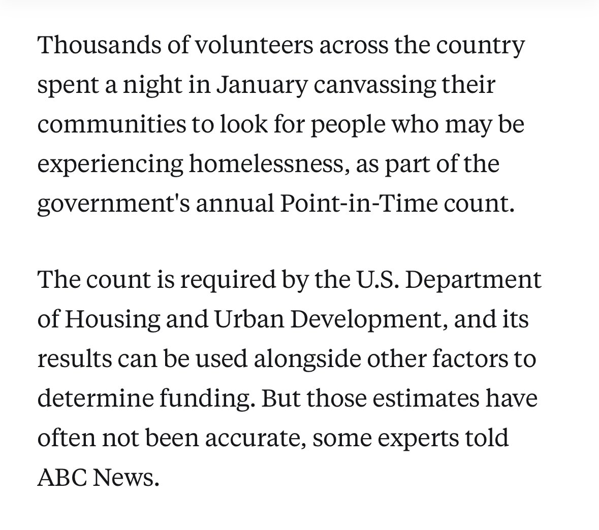 bidetmarxman's tweet image. If you’re like me, you’ll have noticed a big jump in homelessness in recent years. Yet official counts seem to only show a modest uptick.

This is because of a deliberate nation-wide method of underestimation called the “point-in-time count” 🧵