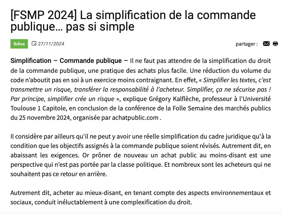 achatpublicinfo's tweet photo. 📰 A lire ou à relire #CommandePublique : La #Simplification de la commande publique… pas si simple. "Il ne faut pas attendre de la simplification du droit de la commande publique, une pratique des achats plus facile", @GKalfleche. #MarchésPublics #FSMP24 https://t.co/xn0dOMgAZl https://t.co/d9Kl6mkpQd