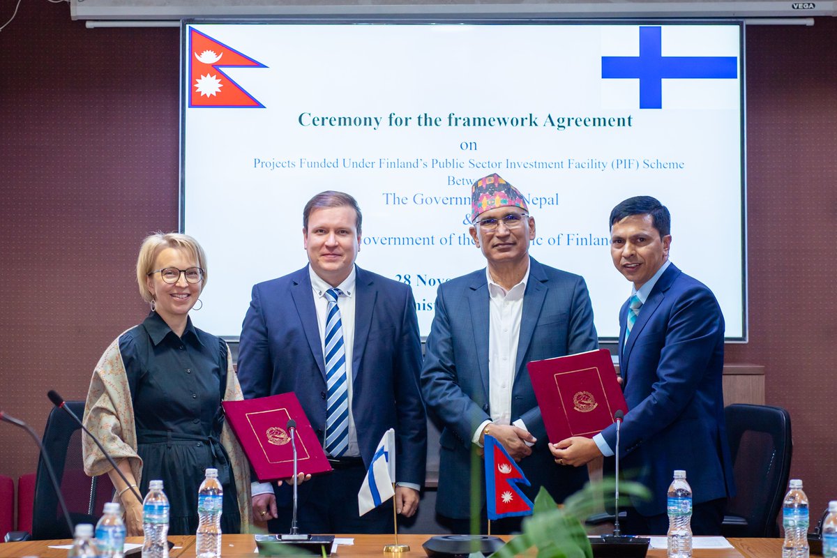 MFA Finland ๐ซ๐ฎ (@ulkoministerio) on Twitter photo Agreement on the Public Sector Investment Facility (PIF) in Nepal got finalized during the visit of Minister <a href="/VilleTavio/">Ville Tavio</a>. This opens path for Finnish companies in the Nepalese market. PIF funding requires that the project implementer is registered in Finland. #FinlandInNepal Agreement on the Public Sector Investment Facility (PIF) in Nepal got finalized during the visit of Minister <a href="/VilleTavio/">Ville Tavio</a>. This opens path for Finnish companies in the Nepalese market. PIF funding requires that the project implementer is registered in Finland. #FinlandInNepal