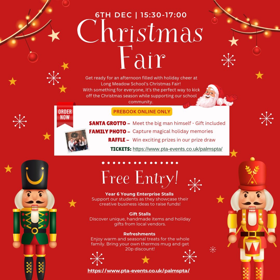 PALMSLongMeadow's tweet photo. 🎄🗓️8 DAYS TO GO… Book now 🎟️ 🎅
Christmas Fun @LongMeadowSch 🎄

Here’s what’s happening:

🎁 Christmas Raffle Tickets – https://t.co/MoFq3DTlU3

🎅 Family Photo Shoots – Only £10

Book Now: https://t.co/pM7cgq64Im

🎄 Santa’s Grotto –
Book Now: https://t.co/ztEmFGfqzK https://t.co/gEOb5qnK5T