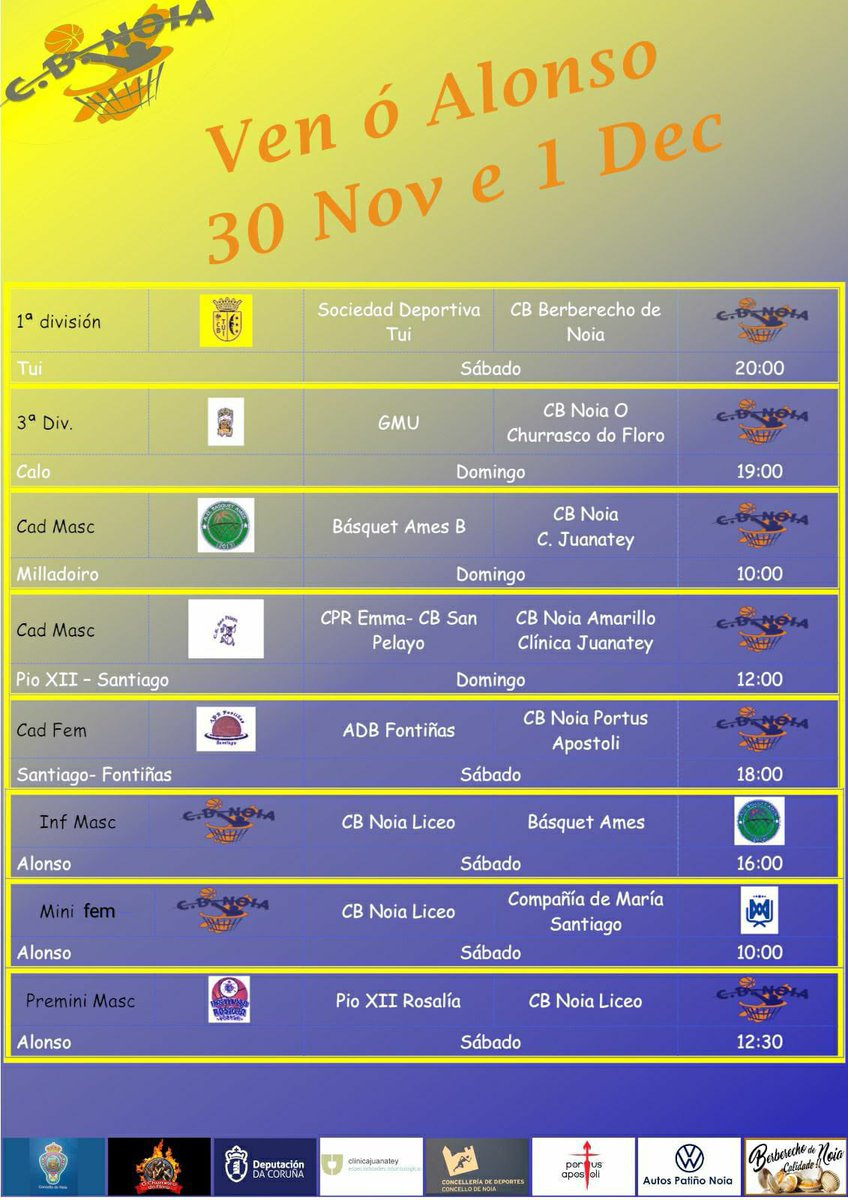 Partidos desta fin de semana; os da casa disputaranse o sábado pola mañán e pola tarde.😍🏀❤️