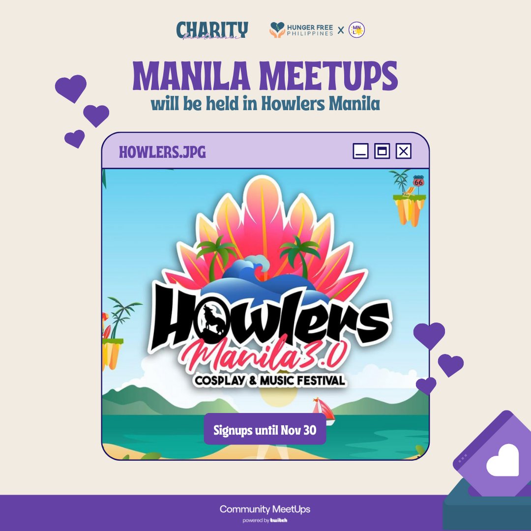 Manila MeetUps x Howlers Manila 3.0! 🇵🇭

Join us this December 7 at Howlers Manila for <a href="/ManilaMeetUps/">Manila MeetUps</a>! We’ll be part of a Guinness World Record event and featured on <a href="/Twitch/">Twitch</a>’s Frontpage at 8PM.

#ManilaMeetUps #HowlersManila