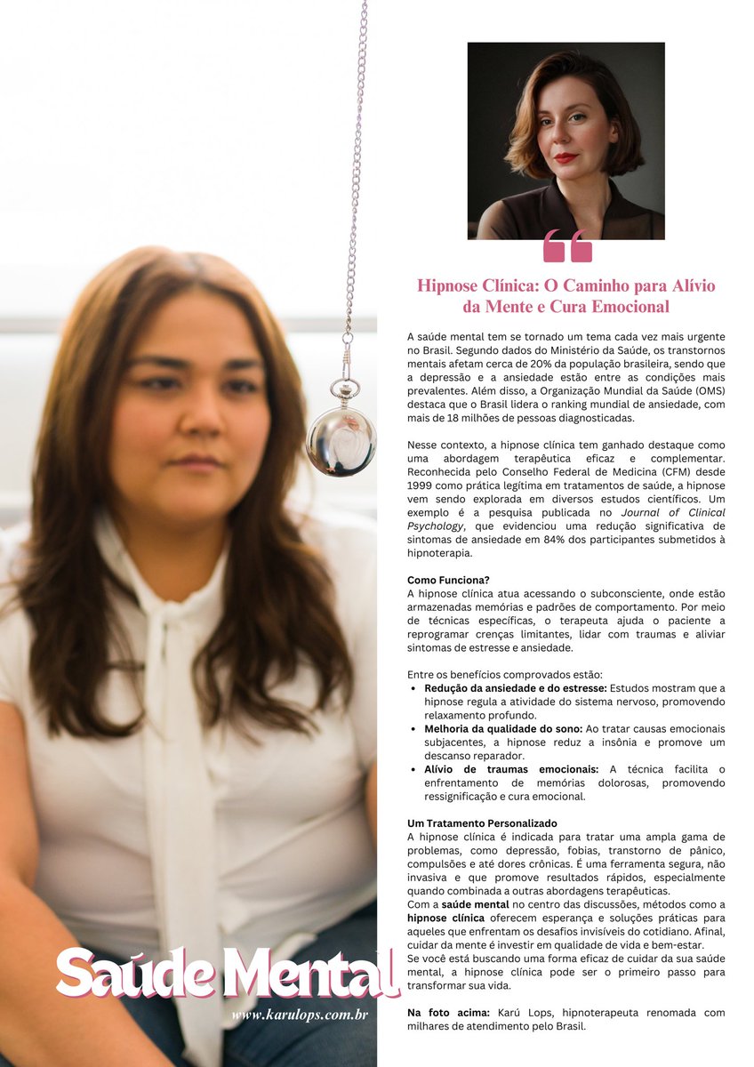 karulops's tweet image. O poder da mudança está dentro de você. A hipnose clínica só te guia para acessá-lo. Está pronta para transformar sua vida? 🌟