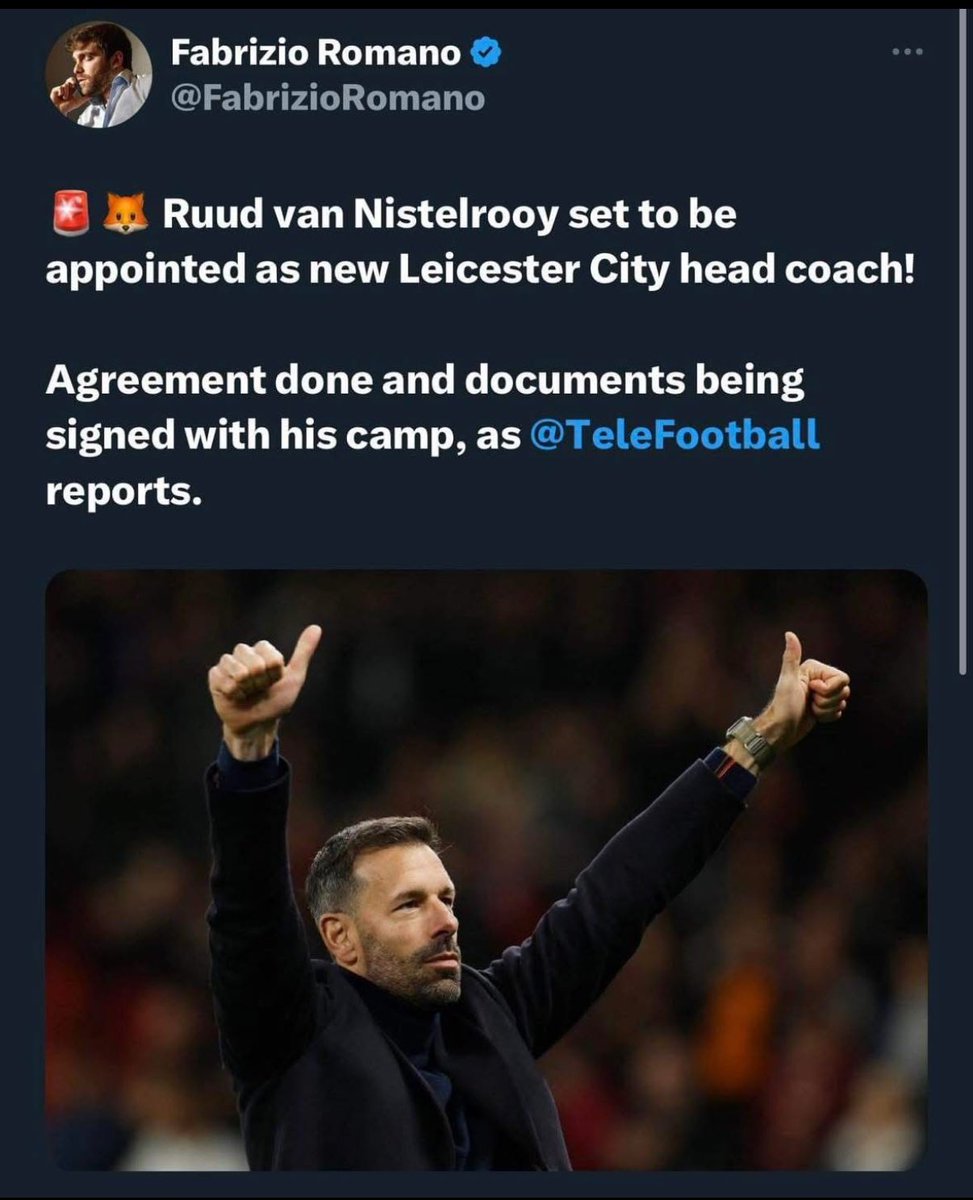 🎶 Hey Ruud, Don’t make us bad,
Take a sad team and make us betteeeeer,
Remember to take us into your heart, Then we can start to make things better 🎶

#LCFC #Leicester #Ruud #HeyRuud #ManUnited